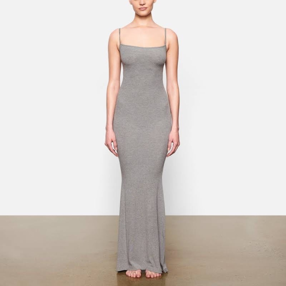 SKIMS Grey Soft Lounge Jersey Slip Maxi Dress